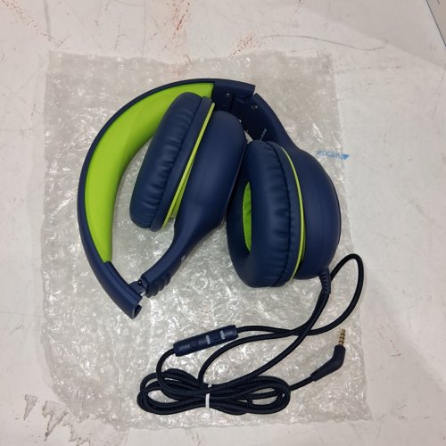 KID'S MPOW CH6S WIRED OVER-EAR HEADPHONES WITH 85DB/94DB VOLUME LIMITER AND IN-LINE MIC - NAVY BLUE/GREEN (MODEL: BH297BS) image 2