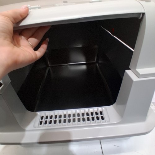 CAT LITTER BOX WITH LID AND LITTER SCOOP - STAINLESS STEEL/GREY image 3