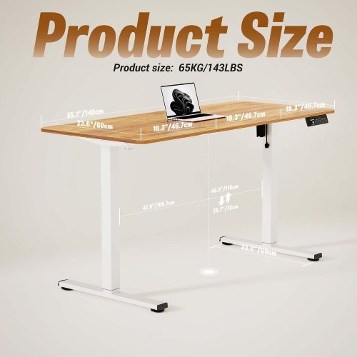 ERGOMAKER ELECTRIC HEIGHT ADJUSTABLE STANDING DESK -55"- WHITE/ LIGHT BROWN (SM203-140-WFLRBD-CA) image 2