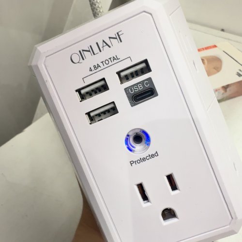 QINLIANE SURGE PROTECTOR WITH USB-C & 5 AC OUTLETS - 1875W - 5V/4.8A - WHITE - (MODEL: HR-519D) image 2