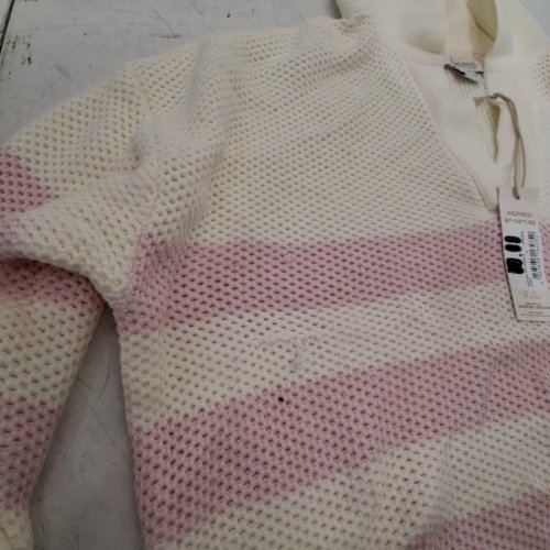 NATURAL REFLECTIONS STRIPED ZIP-NECK KNIT SWEATER - SMALL - CREAM AND PINK image 3