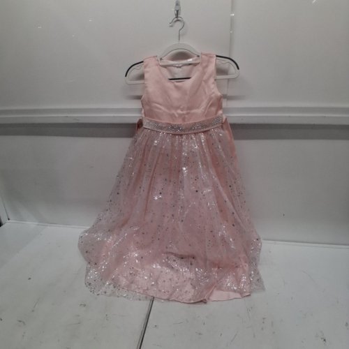 GIRLS PRINCESS GALA LONG TULLE SEQUIN BOW DRESS - SIZE 120 - PINK image 3