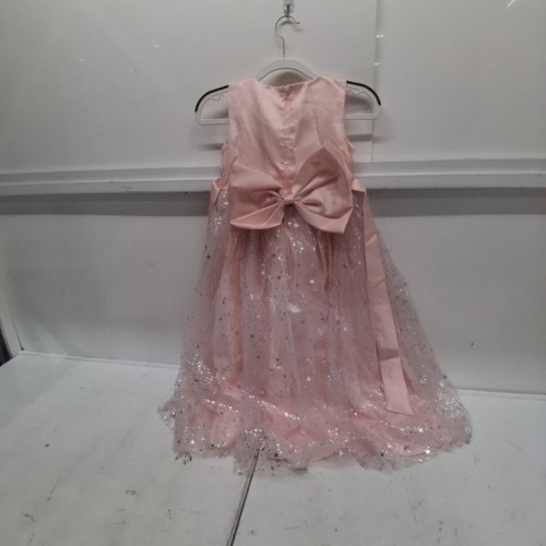 GIRLS PRINCESS GALA LONG TULLE SEQUIN BOW DRESS - SIZE 120 - PINK image 5