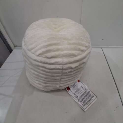 ROUND STUFFED POUF OTTOMAN - 16" X 11" - WHITE/BEIGE image 2