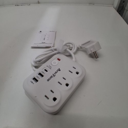 ANNTANE *EUROPEAN PLUG* SURGE PROTECTOR POWER BAR WITH USB C 3 OUTLETS 3 USB PORTS - 4FT - WHITE (MODEL: ZYC11) image 2