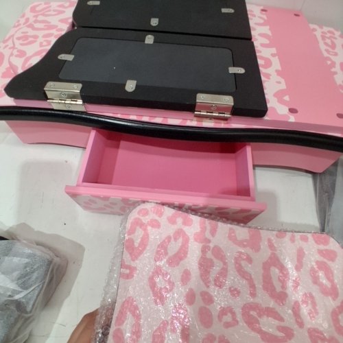 KTAXON MAKEUP VANITY TABLE WITH MIRROR AND STOOL - PINK / WHITE - (MODEL: G666-G13003354) image 5