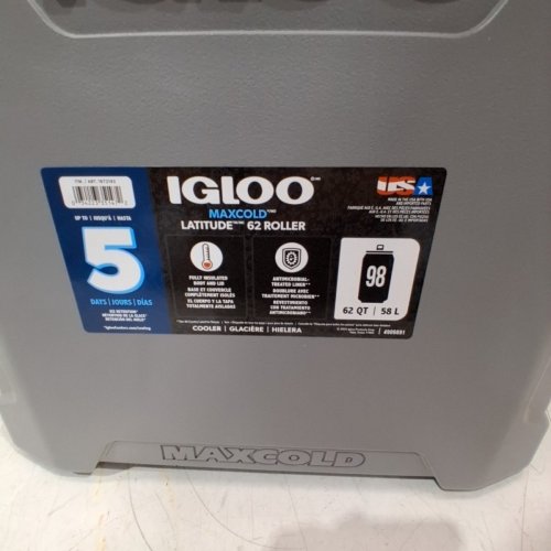 IGLOO MAXCOLD LATITUDE ROLLER COOLER - 62 QT - GREY/BLACK - (MODEL: 1872193) image 5
