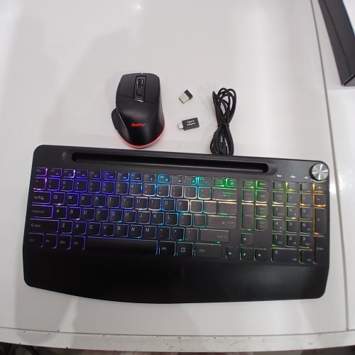 2PC BLUEFINGER ERGONOMIC RGB BACKLIT WIRELESS SILENT KEYBOARD AND MOUSE COMBO - USB/USB-C - BLACK image 2
