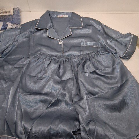 2PC WOMEN'S SATIN PAJAMA SET - 3XL - BLUE image 3