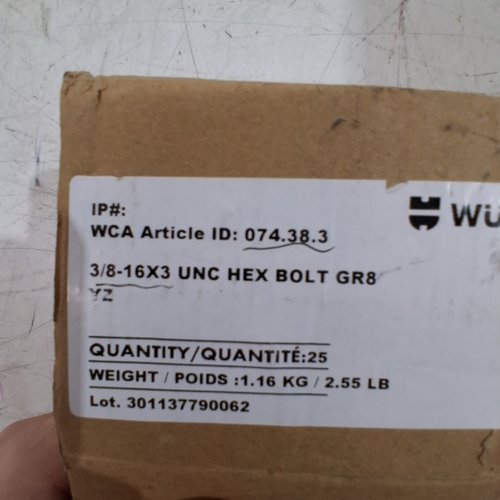 25PK WÜRTH GRADE 8 HEX CAP BOLT - 3/8" - 16 X 3" image 2