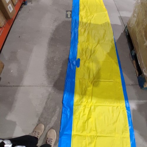 GIANT INFLATABLE OUTDOOR SUMMER SLIP AND SLIDE WITH INFLATABLE RIDERS FOR KIDS AND ADULTS - 29FT - BLUE/YELLOW image 3
