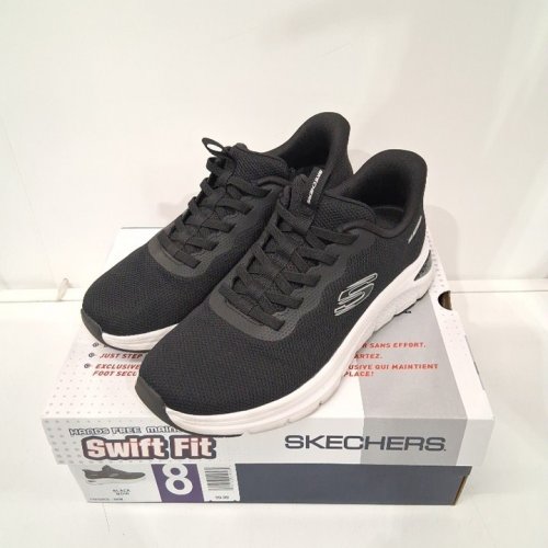 WOMEN'S SKECHERS HANDS FREE SWIFT FIT SLIP ON SNEAKERS - 8 - BLACK / WHITE (STYLE: 179326CS / 2566408) image 2