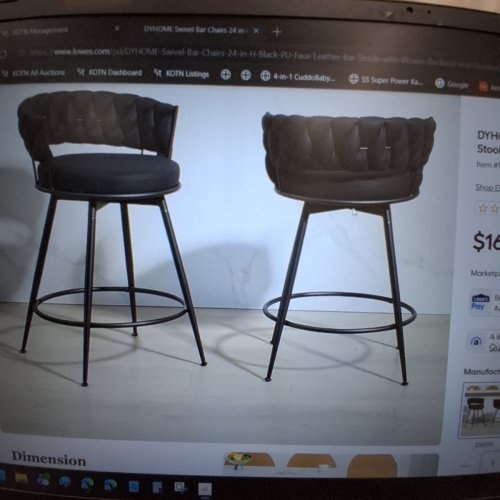2PK DYHOME SWIVEL BAR CHAIRS PU FAUX LEATHER BAR STOOLS WITH WOVEN BACKREST - BLACK (ITEM: SJ-24HKBS03-BK-2) image 7