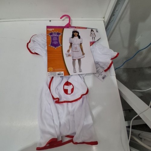 2PC GIRL'S RUBIES NURSE COSTUME DRESS AND HEADPIECE SET - SMALL/PETITE - WHITE / RED image 3