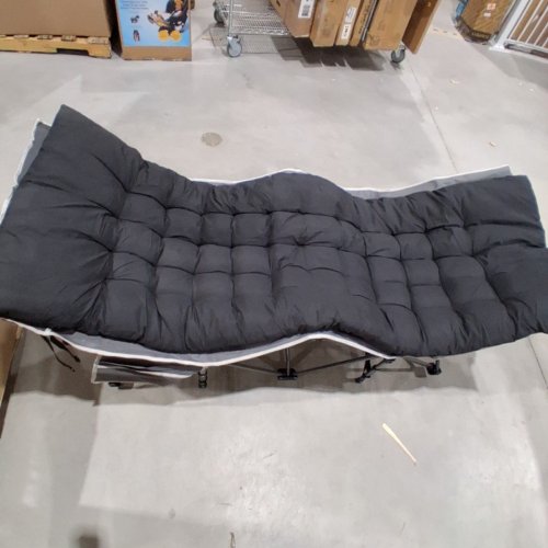 FOLDING CAMPING COT WITH MATTRESS TOPPER - 78" X 32" - GREY/BLACK image 2