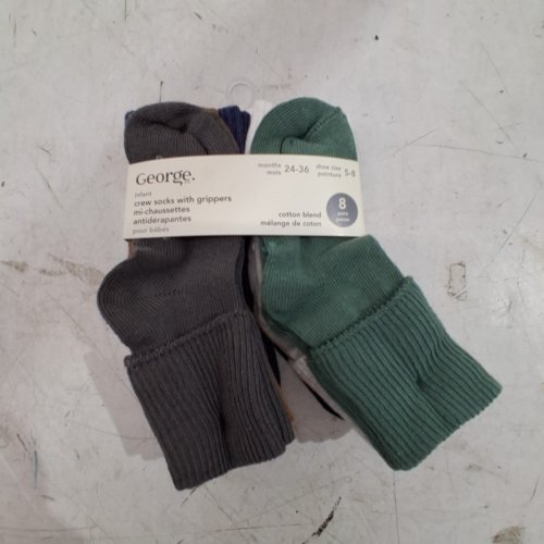 8PR GEORGE INFANT CREW SOCKS WITH GRIPPERS - 24-36 MONTHS; SHOE SIZE 5-8 - ASSORTED (STYLE: GRS59061B) image 2