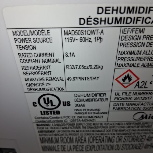MIDEA CUBE 50 PINT SMART WIFI DEHUMIDIFIER - 4,500 SQ. FT - WHITE (MODEL: MAD50S1QWT) image 8