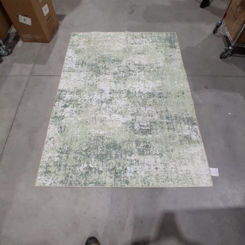 BERTHMEER FARMHOUSE MODERN ABSTRACT CONTEMPORARY DISTRESSED WASHABLE AREA RUG - 5FT X 7FT - GREEN image 2