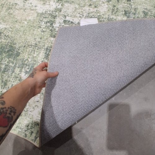 BERTHMEER FARMHOUSE MODERN ABSTRACT CONTEMPORARY DISTRESSED WASHABLE AREA RUG - 5FT X 7FT - GREEN image 3