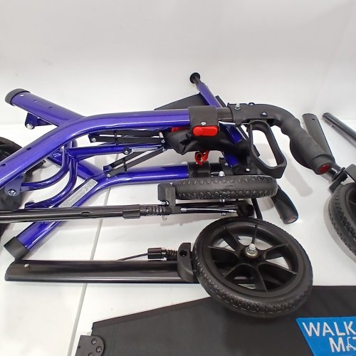 WALK MATE FOLDING LIGHTWEIGHT ROLLATOR WALKER WITH SEAT WITH CUPHOLDER & PADDED BACKREST - 300LBS CAP - BLUE (MODEL: WM02061) image 4