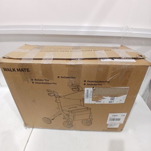 WALK MATE FOLDING LIGHTWEIGHT ROLLATOR WALKER WITH SEAT WITH CUPHOLDER & PADDED BACKREST - 300LBS CAP - BLUE (MODEL: WM02061) image 5