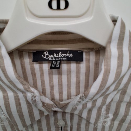 WOMEN'S BARILOCHE EMBROIDERED STRIPPED BUTTON-UP SHIRT - SMALL / MEDIUM - 38 - BEIGE / WHITE FLOWERS (STYLE: DAVA) image 5