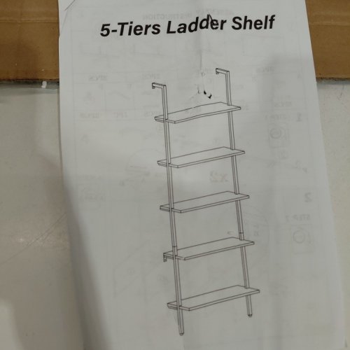ABOXOO 5-TIER WOOD WALL-MOUNTED LADDER STORAGE SHELF - 24" X 72" - 125 LBS CAP - BLACK/RUSTIC BROWN (MODEL: HM2991) image 4
