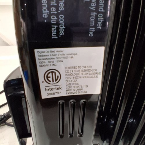 SENVILLE ELECTRIC OIL FILLED RADIATOR HEATER - 1500W - BLACK (MODEL: SENY1507-14A) image 5