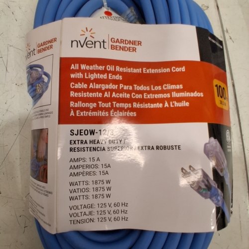 NVENT GARDNER BENDER ALL WEATHER OIL RESISTANT EXTENSION CORD WITH LIGHTED ENDS - 100FT - BLUE (MODEL: SJEOW-12/3) image 2