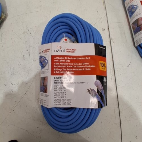 NVENT GARDNER BENDER ALL WEATHER OIL RESISTANT EXTENSION CORD WITH LIGHTED ENDS - 100FT - BLUE (MODEL: SJEOW-12/3) image 3