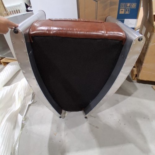AVIATOR STYLE PU LEATHER LOUNGE CHAIR WITH METAL SIDES - 28.5'' X 32'' X 37'' - BROWN/SILVER image 3