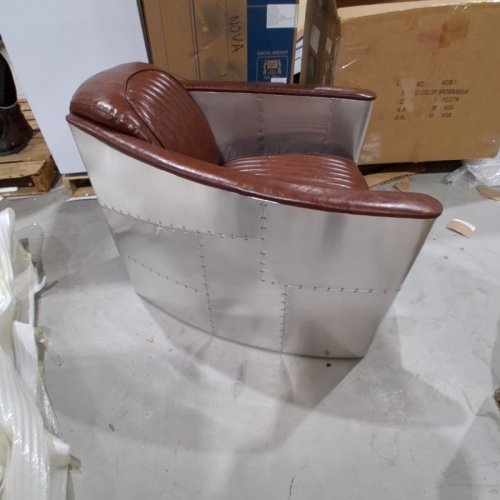 AVIATOR STYLE PU LEATHER LOUNGE CHAIR WITH METAL SIDES - 28.5'' X 32'' X 37'' - BROWN/SILVER image 4