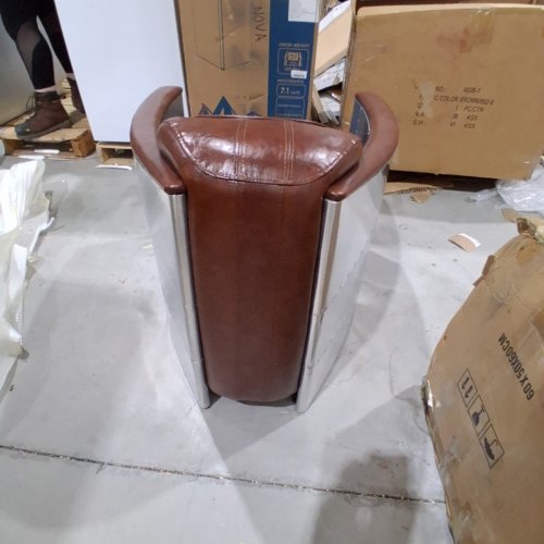 AVIATOR STYLE PU LEATHER LOUNGE CHAIR WITH METAL SIDES - 28.5'' X 32'' X 37'' - BROWN/SILVER image 5
