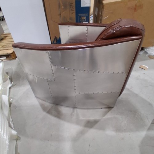AVIATOR STYLE PU LEATHER LOUNGE CHAIR WITH METAL SIDES - 28.5'' X 32'' X 37'' - BROWN/SILVER image 6