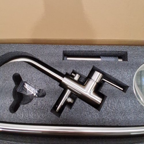 WOODBRIDGE CONTEMPORARY SINGLE HANDLE FLOOR MOUNT FREESTANDING TUB FILLER FAUCET WITH HAND SHOWER, 44" - BRUSHED NICKEL FINISH (MODEL: F0001BNRD) image 3