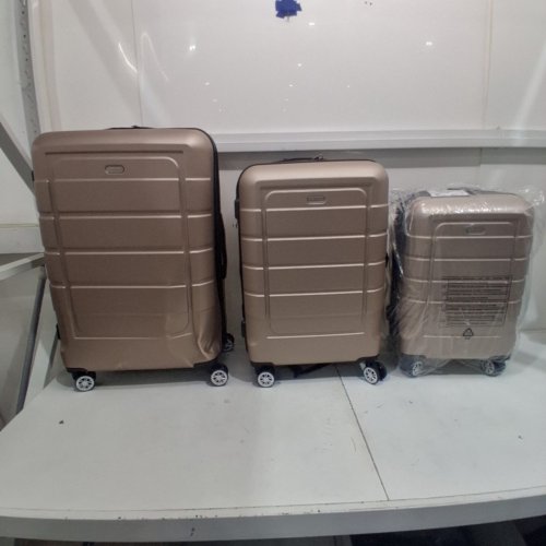 3PC SHOWKOO LUGGAGE PC+ABS DURABLE EXPANDABLE HARDSIDE SUITCASE WITH DOUBLE SPINNER WHEELS - 20"/24"/28" - CHAMPAGNE (MODEL: JY-A016B) image 2