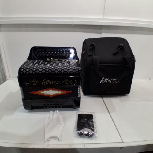 HORSE ACCORDION WITH CARRYING CASE - 34 KEY - GCF DIATONIC- BLACK image 3