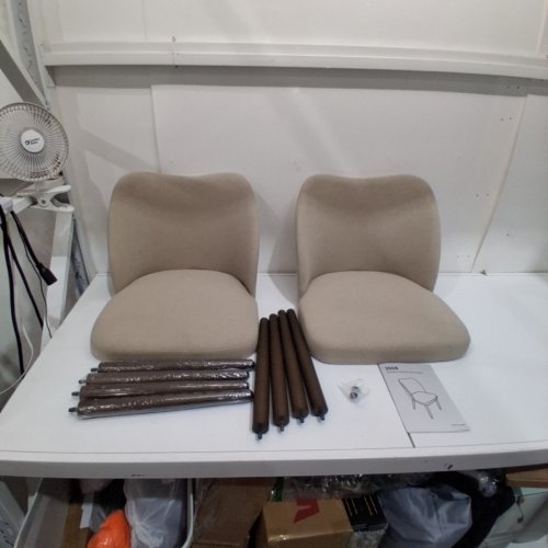 2PK COLAMY MODERN UPHOLSTERED DINING CHAIR WITH PADDED SEAT AND WOOD LEGS - 300LBS CAPACITY - BEIGE (MODEL:3008) image 2