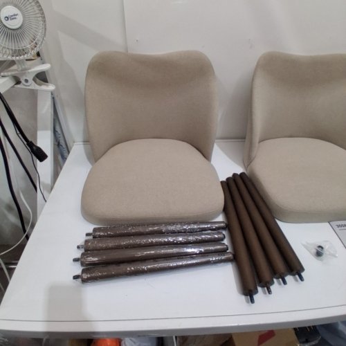 2PK COLAMY MODERN UPHOLSTERED DINING CHAIR WITH PADDED SEAT AND WOOD LEGS - 300LBS CAPACITY - BEIGE (MODEL:3008) image 3