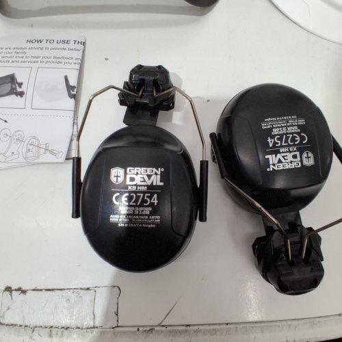 GREEN DEVIL OSHA APPROVED INDUSTRIAL SAFETY HELMET, FACE SHIELD AND EARMUFFS - OSFM - WHITE AND BLACK image 2