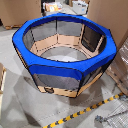 ZUHUCPTS PORTABLE FOLDABLE PET PLAYPEN - 54" X 31" - BLUE/TAN image 2
