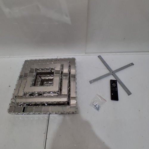 SQUARE CRYSTAL FLUSH MOUNT LED CEILING LIGHT - 14.5" X 14.5" - SILVER image 2