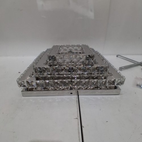 SQUARE CRYSTAL FLUSH MOUNT LED CEILING LIGHT - 14.5" X 14.5" - SILVER image 3