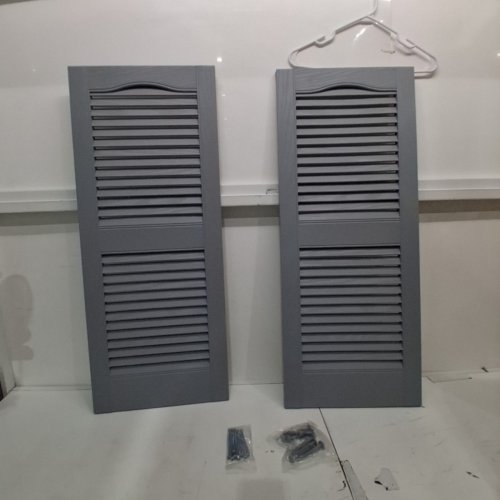 2PC MID AMERICA PLASTIC LOUVERED EXTERIOR SHUTTERS - 14.5" X 36" - GREY image 2