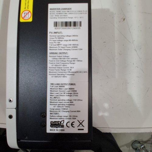 VICTOR INVERTER CHARGER - 3.6KW - 120V AC OUTPUT - 3600W - WHITE AND BLACK (MODEL: NM-3.6KW-ECO-LV-M-PLUS) image 6