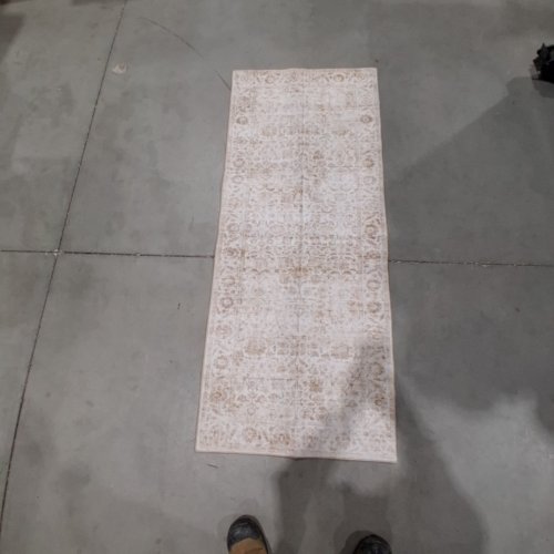 FMFUNCTEX WASHABLE NEUTRAL DISTRESSED ORIENTAL NON-SLIP RUNNER RUG - 2FT X 5FT - BEIGE image 2