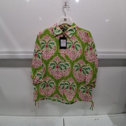 WOMEN'S BARILOCHE FLORAL PRINT BUTTON-UP SHIRT - SMALL / MEDIUM - 38 - GREEN / PINK / WHITE (STYLE: APUS) image 2