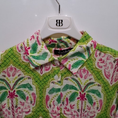 WOMEN'S BARILOCHE FLORAL PRINT BUTTON-UP SHIRT - SMALL / MEDIUM - 38 - GREEN / PINK / WHITE (STYLE: APUS) image 4