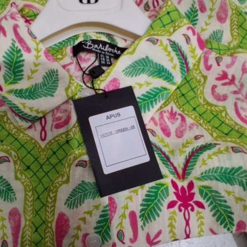 WOMEN'S BARILOCHE FLORAL PRINT BUTTON-UP SHIRT - SMALL / MEDIUM - 38 - GREEN / PINK / WHITE (STYLE: APUS) image 6