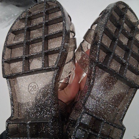 GIRL'S PLASTIC GLITTER SANDALS -SIZE 11 - BLACK image 3